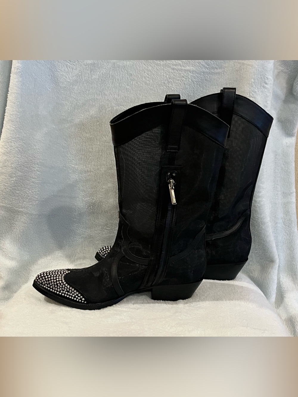 Karl Lagerfeld Paris Mesh Western / Cowgirl Boots w/ rhinestones. Black. 7.5 - Picture 5 of 11